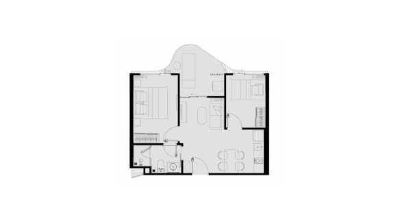 Apartment floor plan, 1 bedroom in Coralina Kamala No. 11007 (2D)
